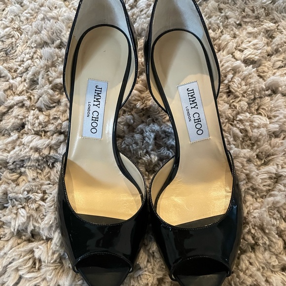 Jimmy Choo Black Patent Leather D’orsay Peep Toe pump size 38.5 - Picture 2 of 7